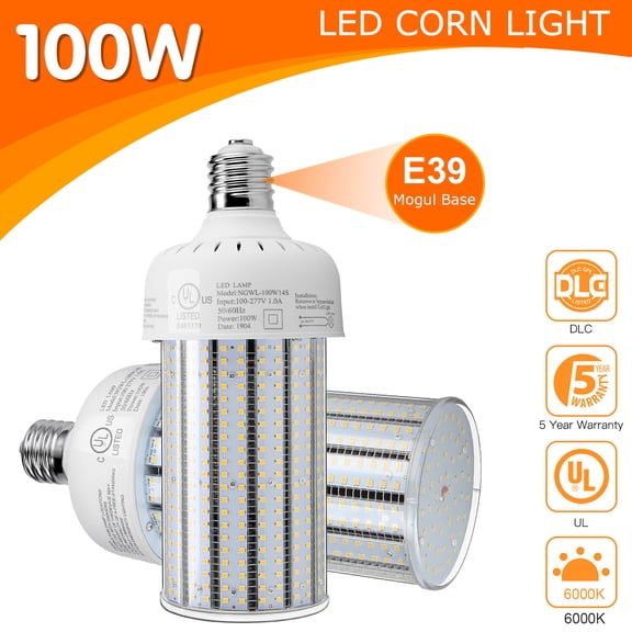 100W LED Corn Light E39 Base Industrial Grade Cob Bulb 6000K Commercial Lighting