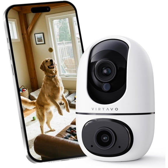 Virtavo XD1 Wireless Indoor Home Security Camera, Baby Monitor & Pet Cam with 360° Ptz, Motion Tracking, Recording, Night Vision, 2-Way Audio, Safety Alerts