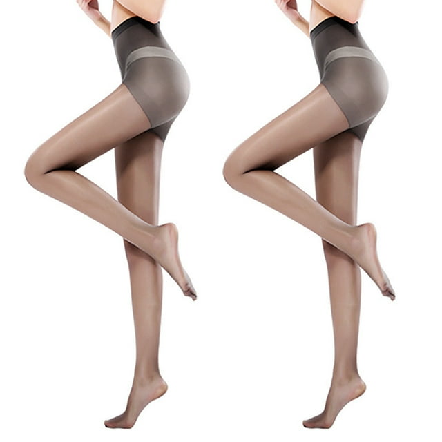 Dinheiro Paquete de 2 Medias de Seda con Control Superior Brillante y Brillante para Mujer, Medias de Cintura Alta ultrabrillantes, Color Negro