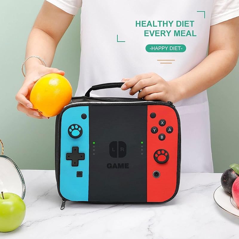 Game Lunch Bag for Gamer, Insulated Video Game Lunch Box for Work Office Travel Picnic Hiking Beach, Waterproof Leakproof Portable Fits Most Bento Boxes