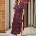 thumbnail image 2 of VBARHMQRT Female Long Sleeve Short Dress Women's Button V Neck Bubble Sleeve Irregular Hem Dress Spring Wedding Guest Dress Spring Dresses for Women 2024 Wedding Short, 2 of 3