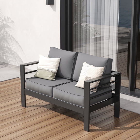 Poteban Aluminum Patio Furniture,Outdoor Metal Sectional Sofa with Table and Waterproof Aluminum Patio Furniture Sofa,All-Weather Metal Outdoor Sofa, Gray(A 2-Seat Sofa)