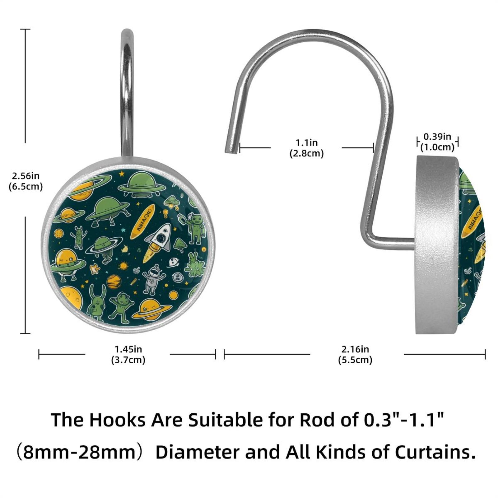 HemaKayy 12 Pcs Shower Curtain Hooks Bathroom Decorative Accessories Green Roaming Universe