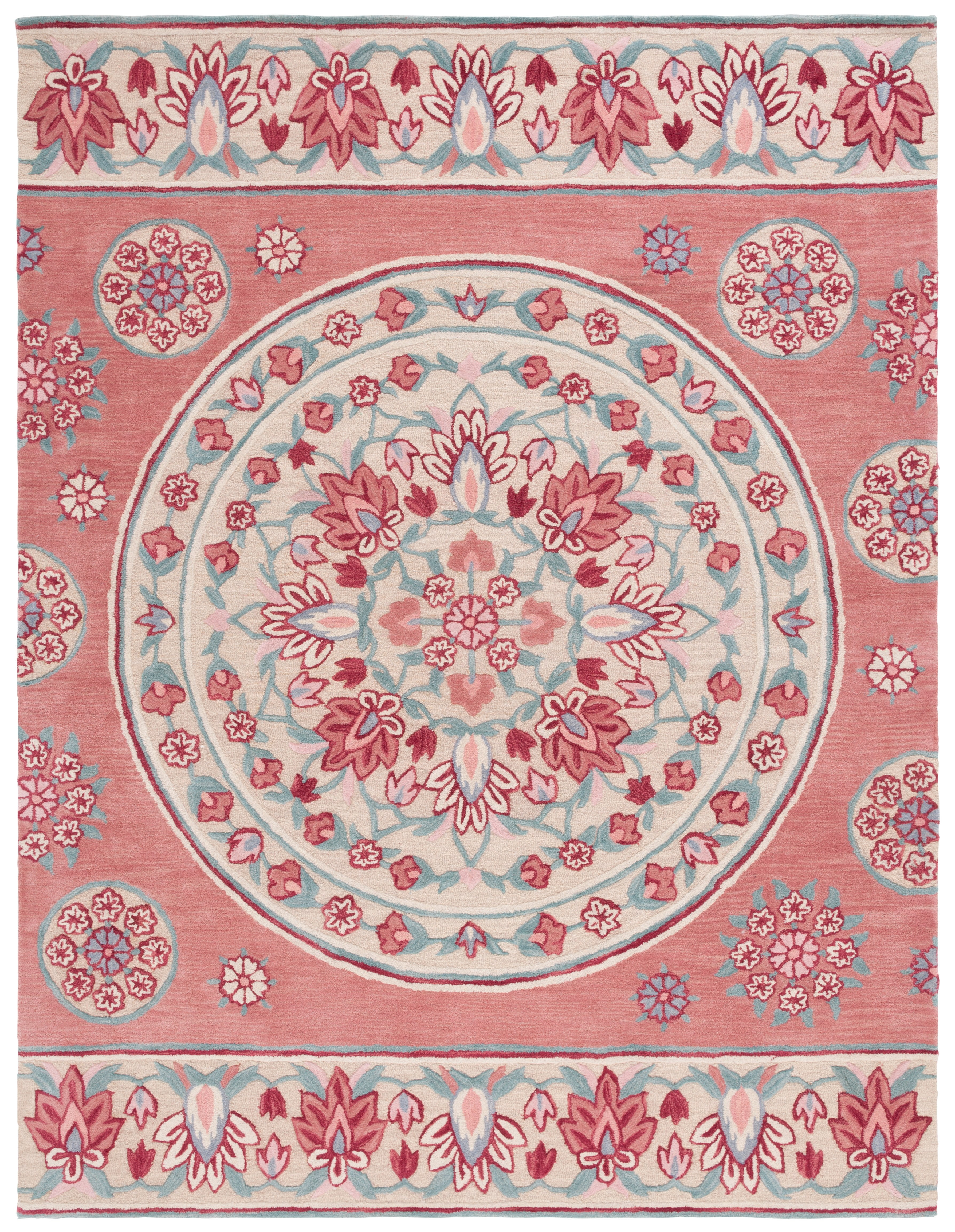 SAFAVIEH Bellagio Vanessa Floral Wool Area Rug, Red/Beige, 10' x 14'