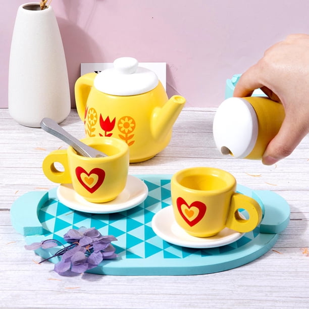 8x Tea Party Montessori Toy Simulation Toy Pretend Tea Set Toy Pretend Play Juguete de madera Juego de té de madera para niños Fiesta de té Fiesta de perfke Cocina Juegos de imaginación Juguetes