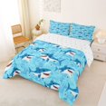 thumbnail image 2 of Manfei Cartoon Shark Full Size Comforter Sets, Kawaii Marine Animal Bedding Comforter Set, Light Cyan, Reversible, 3-Piece, 1 Comforter and 2 Pillowcases, 2 of 7