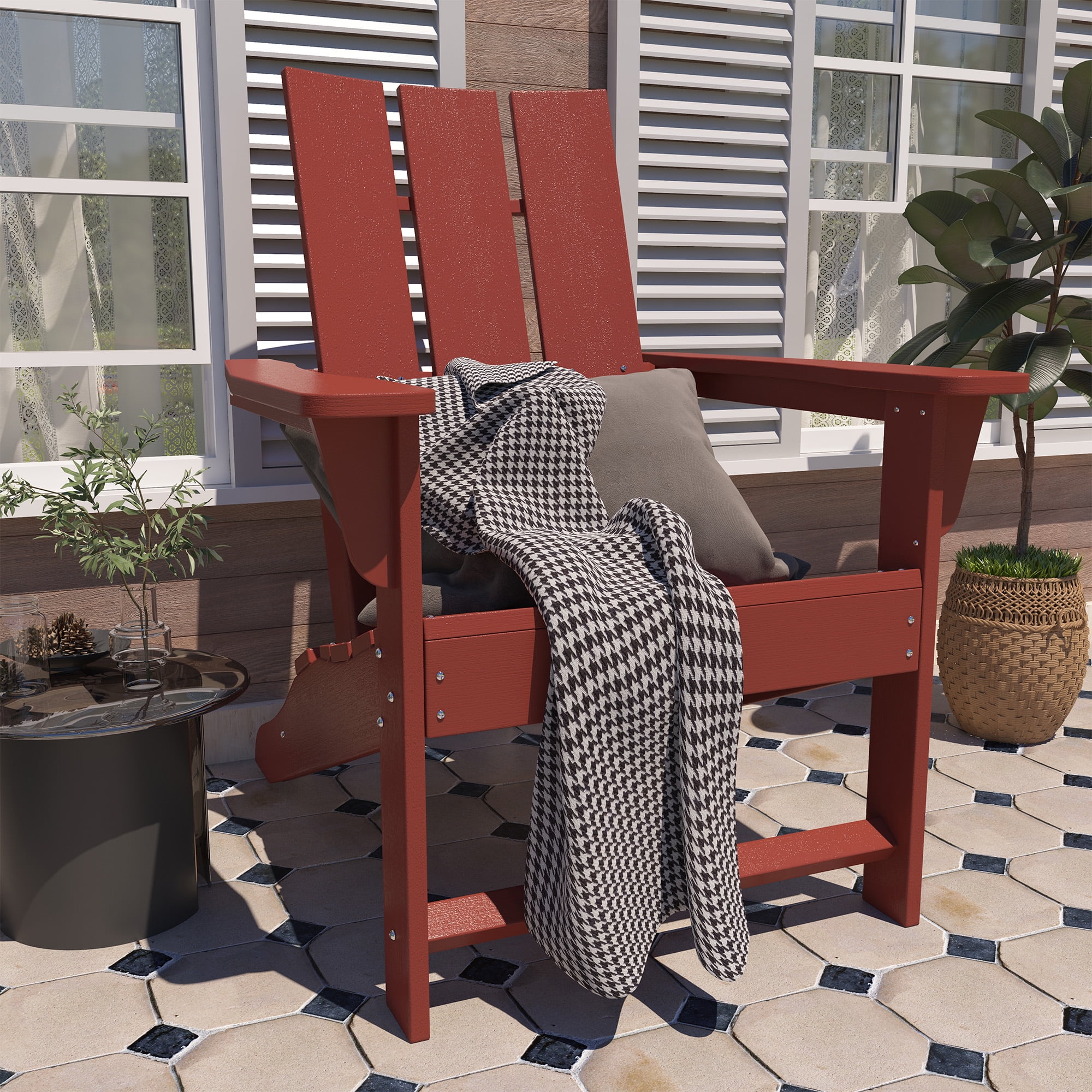 CASAINC Modern Red 3-Pack 4.7 inch W Arm Outdoor Patio Folding Wood Adirondack Chair