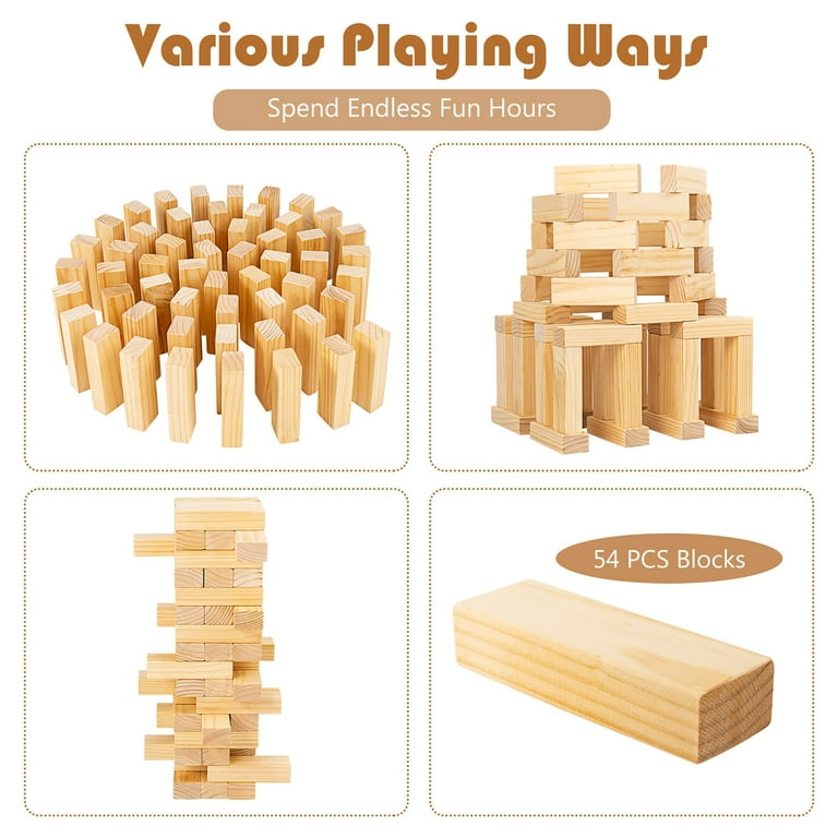 Costway Giant Tumbling Timber Toy 54 PCS Wooden Blocks Game w