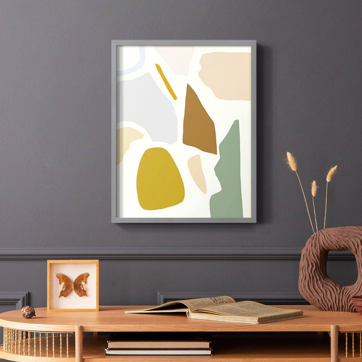 Pastel Splotches I Framed Print in Gray Solid Wood Framed Print No Nail Hanging