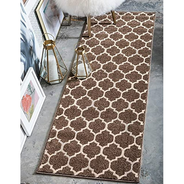 Unique Loom Trellis Collection Modern Morroccan Inspired with Lattice Design Area Rug, 2 ft 7 in x 16 ft 5 in Runner, Brown/Beige