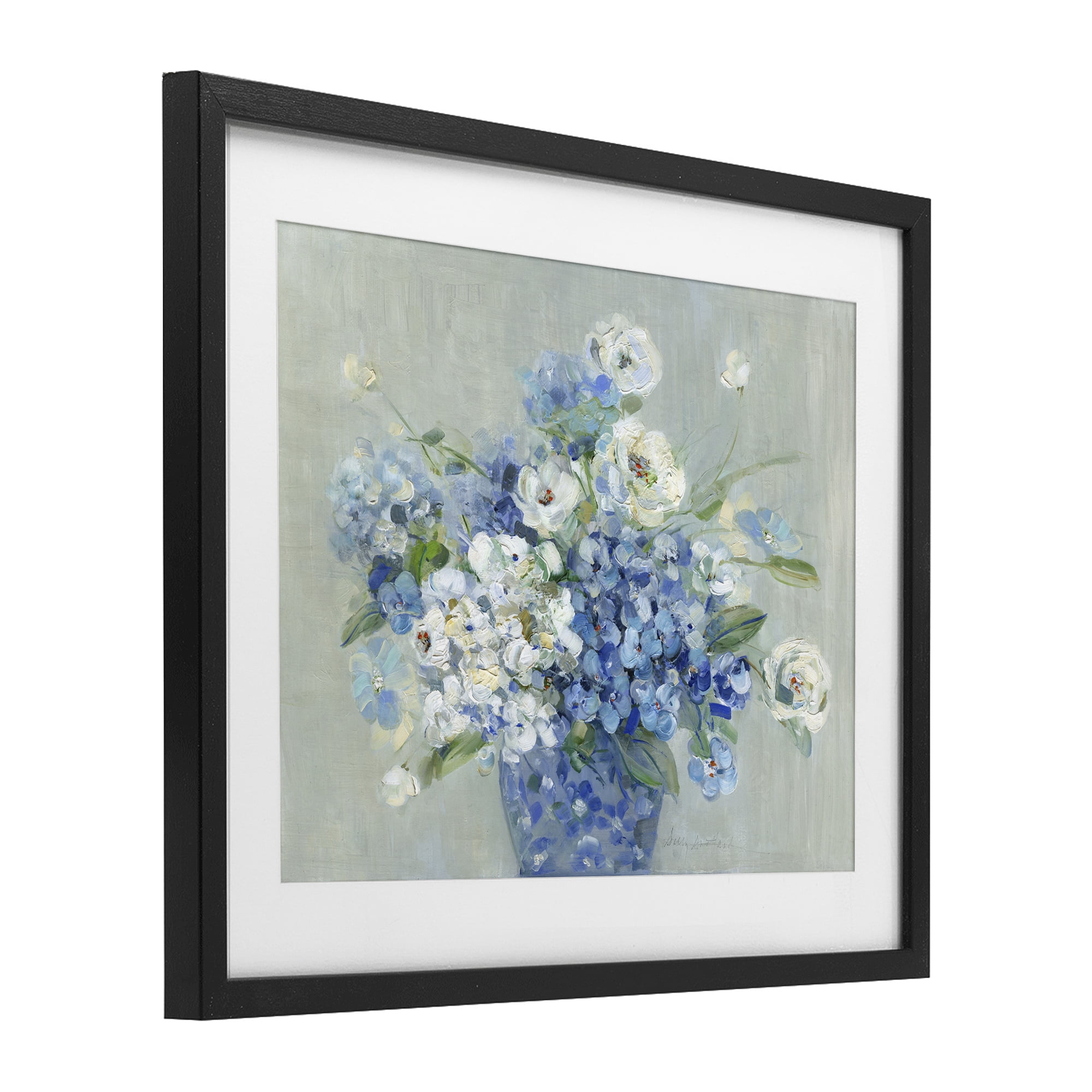 Stupell Industries Serene Blue And White Bouquet Black Framed Print Under Glass, design by Sally Swatland