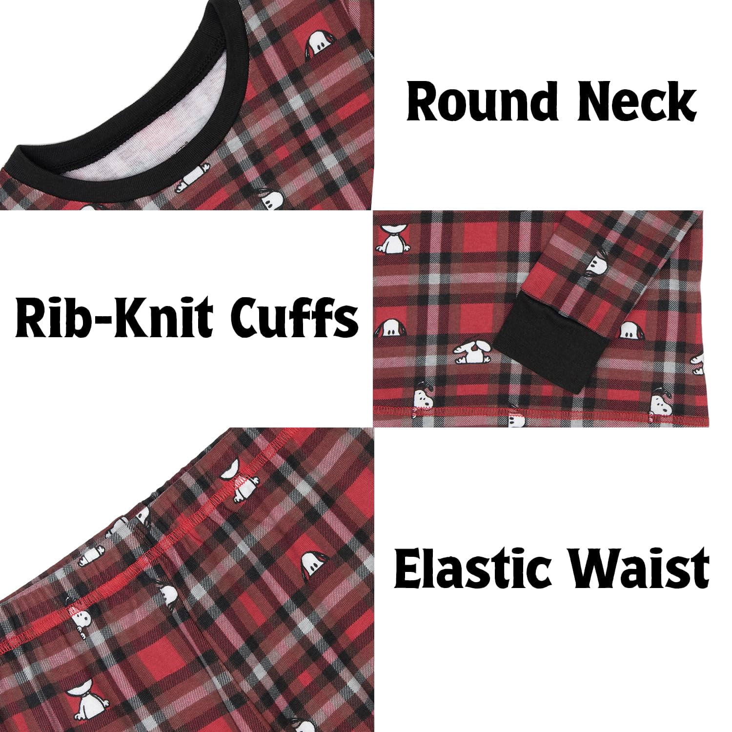 PEANUTS Toddler Boys Girls Snoopy Family Matching Pajamas Sleepwear 2-Piece Sets for Christmas with Woodstock Charlie Brown Linus (Red Plaid, 2T)