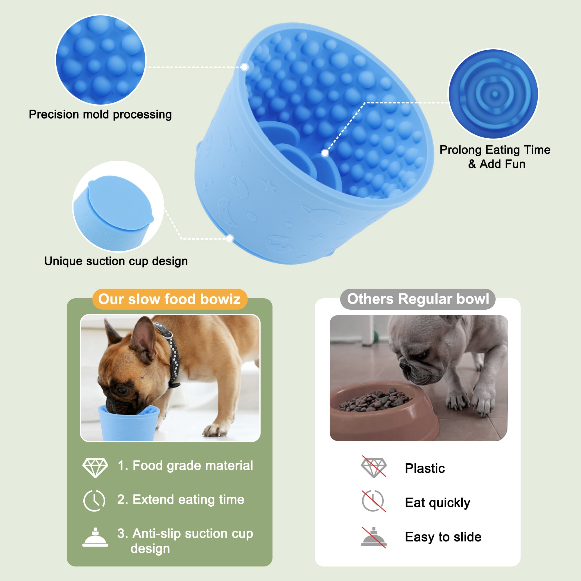 Unique Bargains Slow Feeder Dog Bowls Silicone Dog Lick Bowl with Brush & Scraper Non-Slip Base Slow Feeder for Anxiety Alleviating & Oral Health Lake Blue