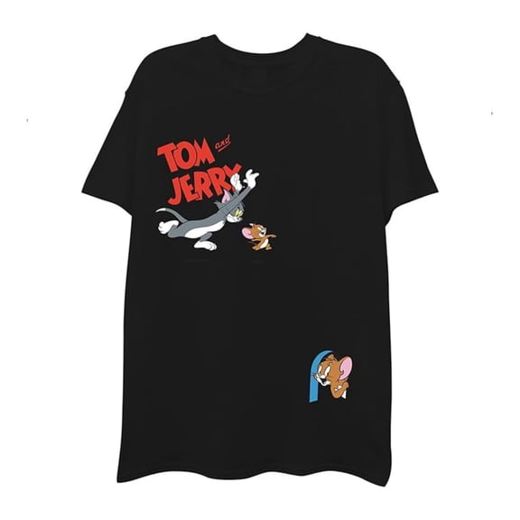 Tom and Jerry Men's Shirt, Classic Printed Cartoon Tom and Jerry T-Shirt Black - M