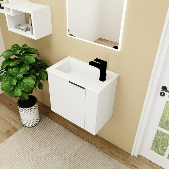 Miniyam 22" Bathroom Vanity Sink Combo for Small Space, Wall Mounted Cabinet Set, White