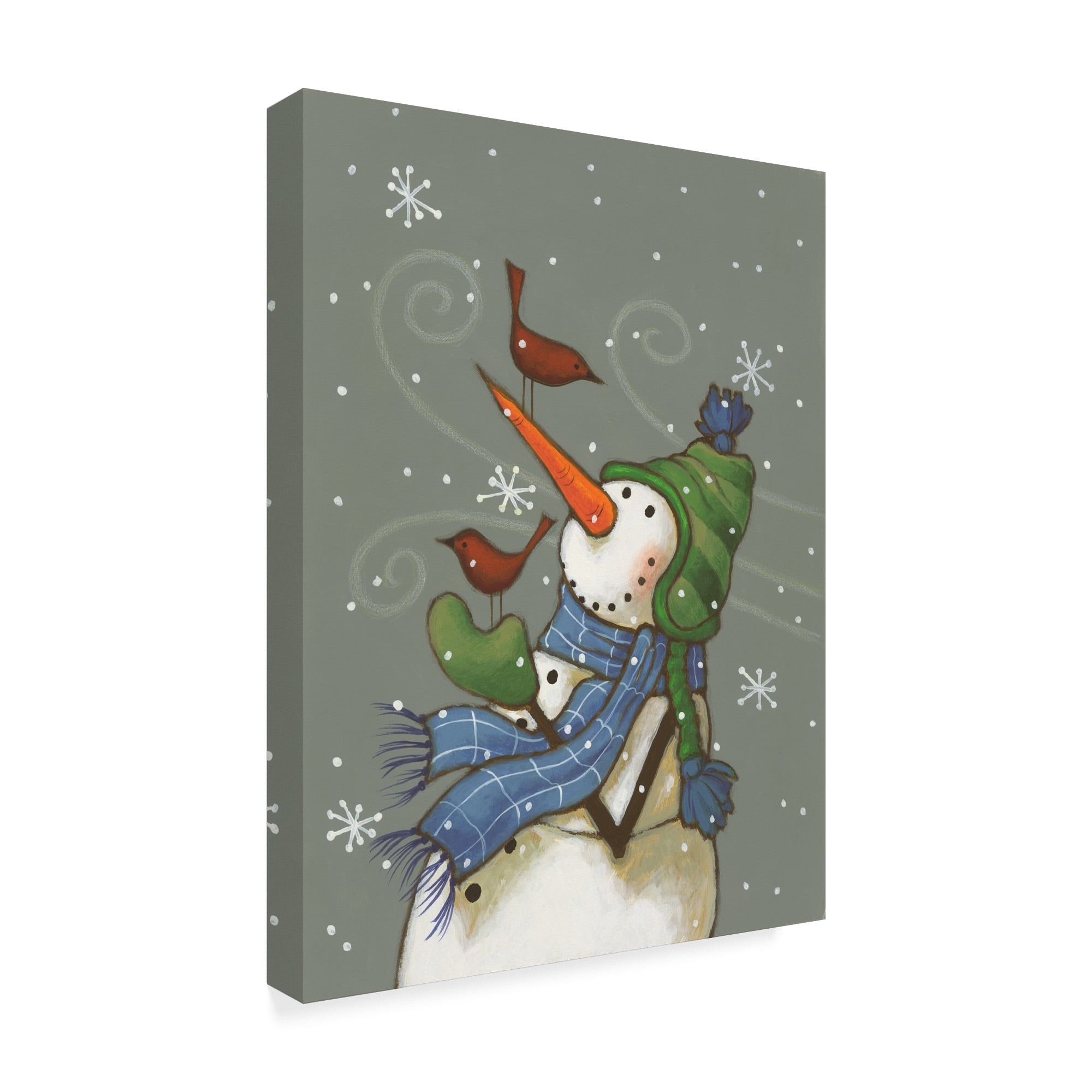 Trademark Fine Art 'Snowman With Birds' Canvas Art by Margaret Wilson