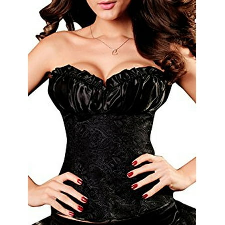 Bodice Stretch Bustier - SAYFUT Women's Jacquard Floral Overbust Corset Shapewear Top Bodice With G-string Plus Size S-6XL
