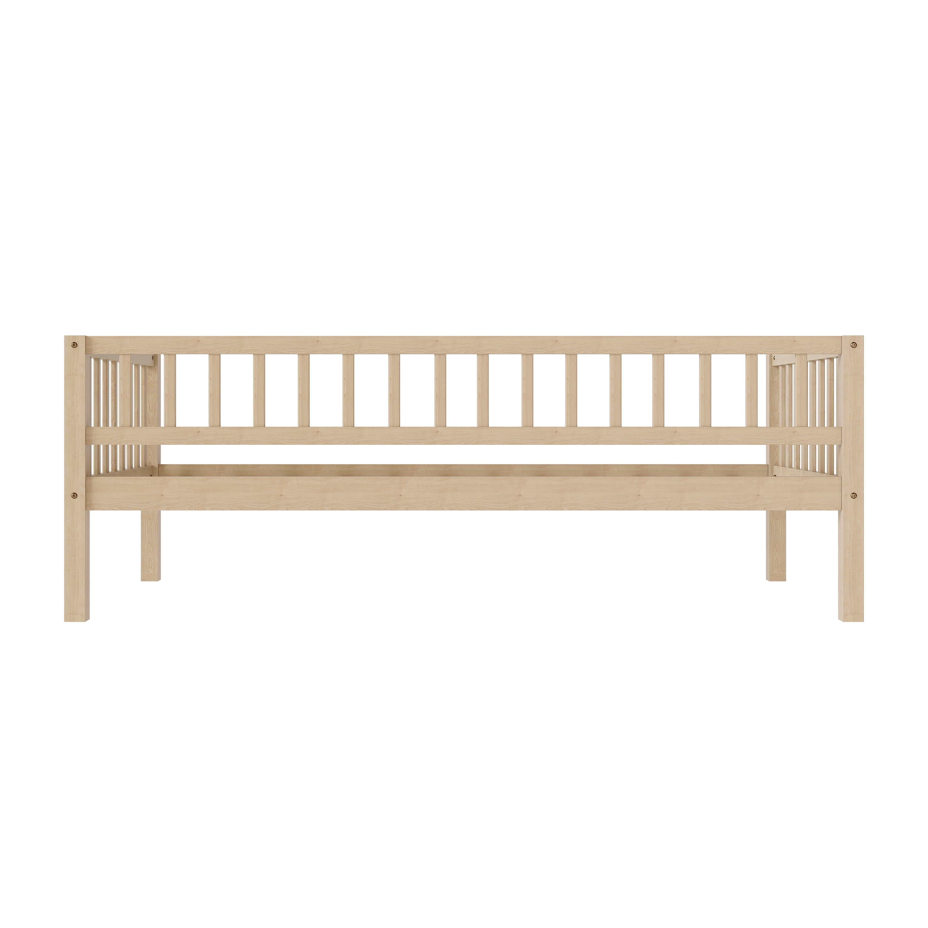 GARITIN Twin Size Daybed, 3-Sided Vertical Slat Guardrail Bed Frame, Breathable Wooden Slat Support Leisure Bed for Home Bedroom Guest Room, Natural