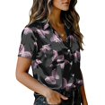 thumbnail image 5 of QASIEATN Women's Retro Shirt Women's Satin Printed Short Sleeved Shirt Vacation Style Shirt, 5 of 7