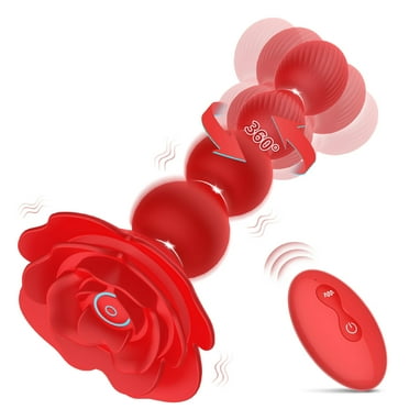 Leejoy Rotating Anal Beads Anal Butt Plug,10 Rotate Twist and Vibrating Modes, Prostate Massager Anal Vibrators for Men, Remote Control Rose Toy for Women, Adult Sex Toys for Couples, Silicone, Red