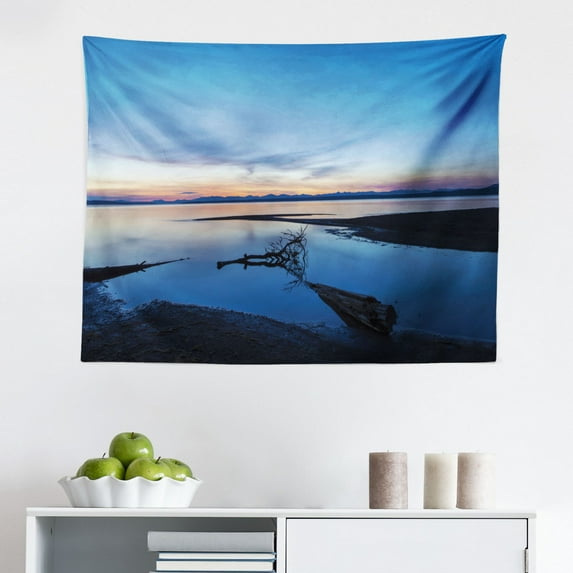 Yellowstone Tapestry, Volcanic Hot Spring in Yellowstone Park Snowy Winter Sky Landscape Picture, Fabric Wall Hanging Decor for Bedroom Living Room Dorm, 2 Sizes, Turquoise Blue, by Ambesonne