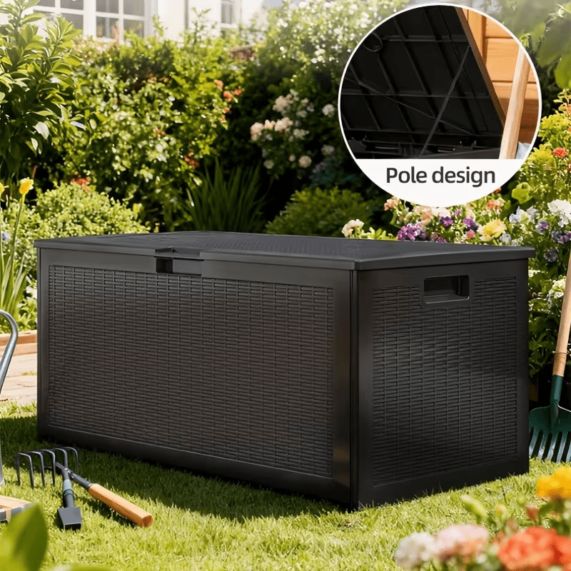 100 Gallon Waterproof Storage Box,Resin Deck Box,Lockable Indoor/Outdoor Storage Container, UV-Resistant Patio Furniture Storage Organizer for Garden, Pool, Balcony