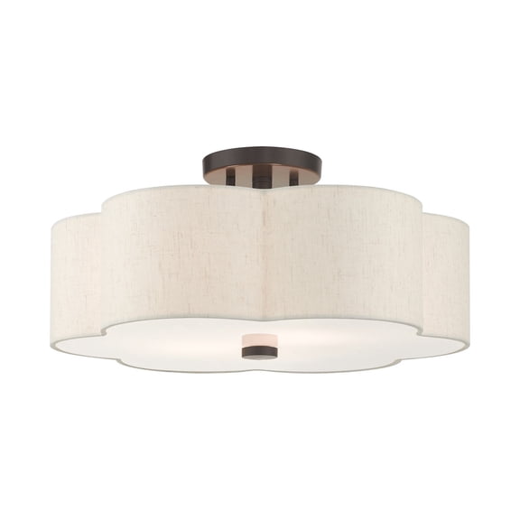 Livex Lighting Solstice 18" 3-Light Metal & Fabric Semi Flush in Bronze
