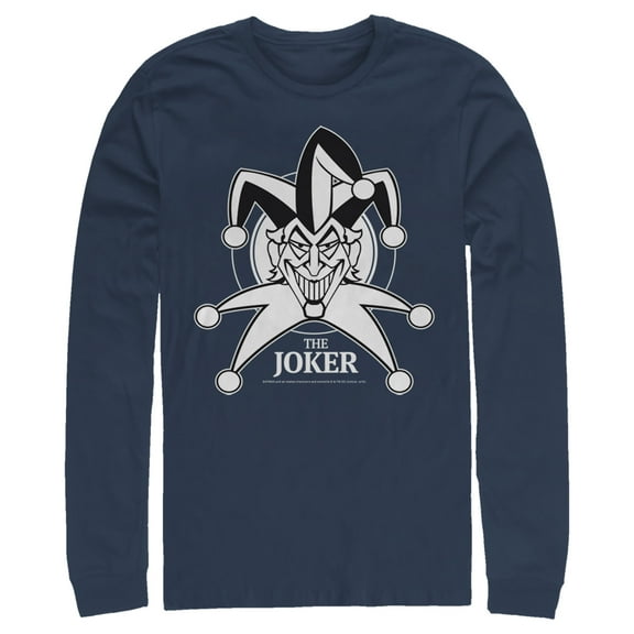 Men's Batman Joker Emblem Long Sleeve Shirt Navy Blue Large