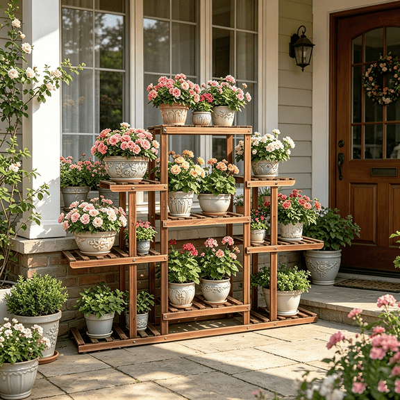 9 Tier Large Carbonized Wood Plant Stand Flower Pot Display Shelf Indoor Outdoor