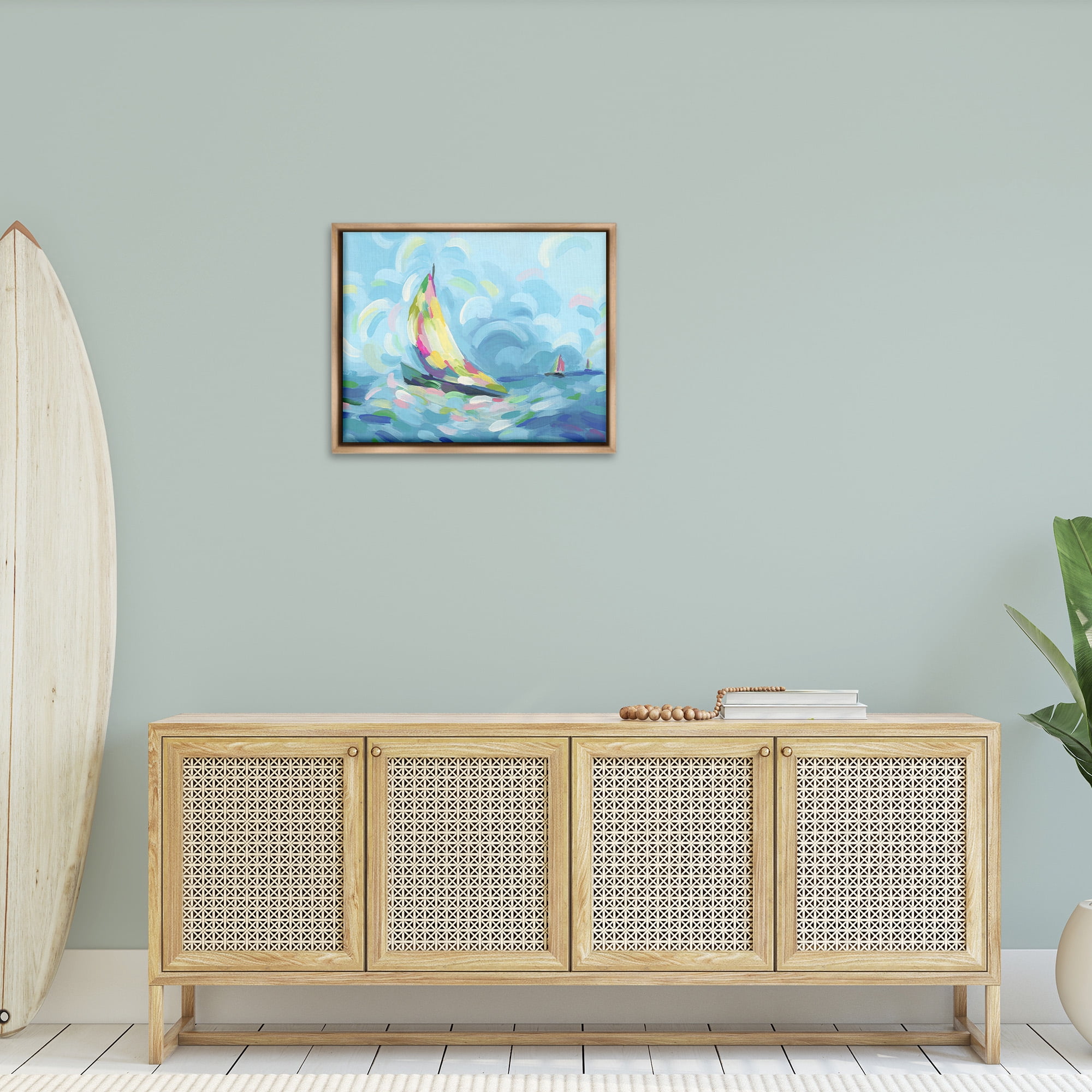 Stupell Industries Abstract Sailboat Scenery Nature Painting Brown Floater Framed Canvas Art Print Wall Art, 31 x 25