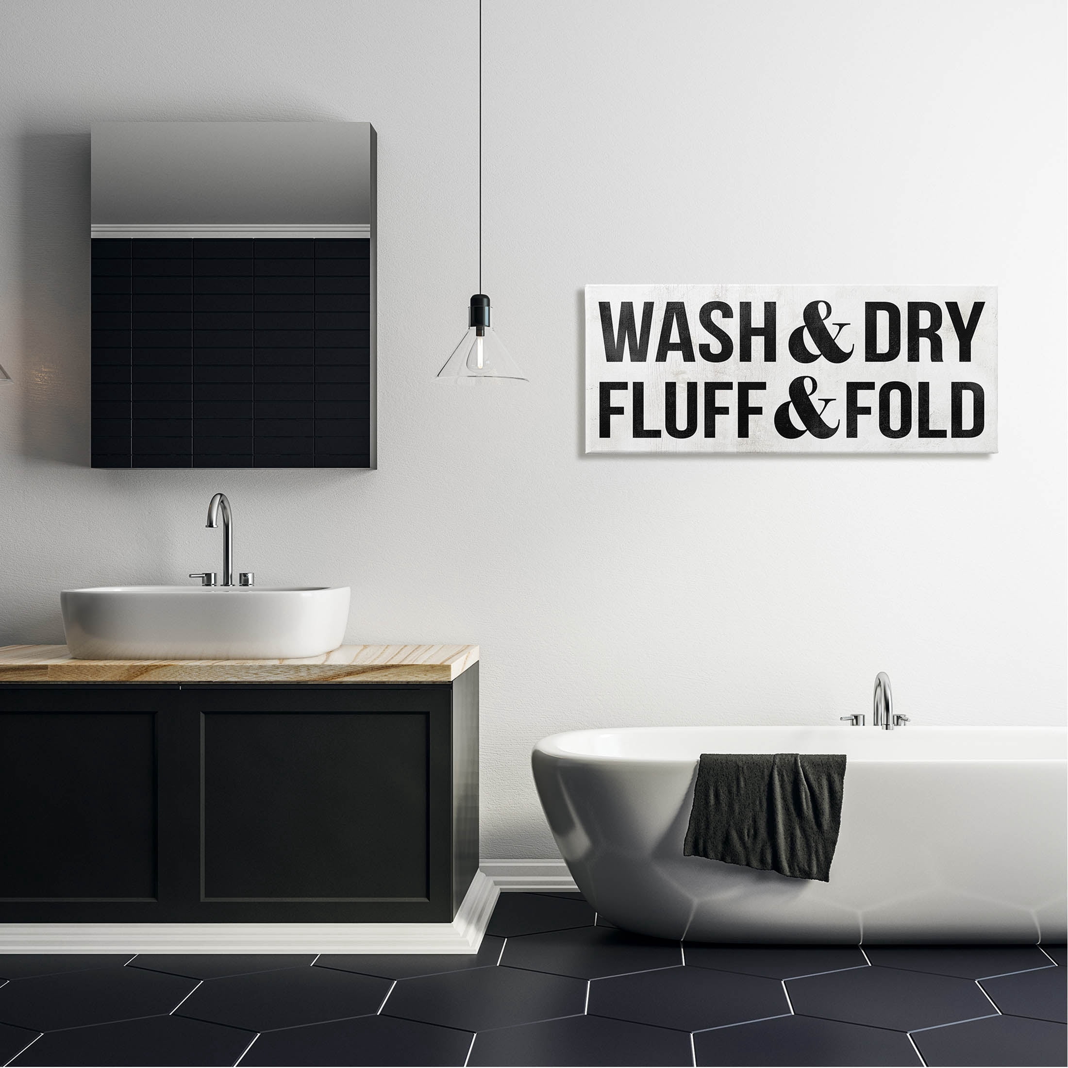 Wash Dry Fluff Fold Laundry Sign Typography Graphic Art Gallery Wrapped Canvas Print Wall Art