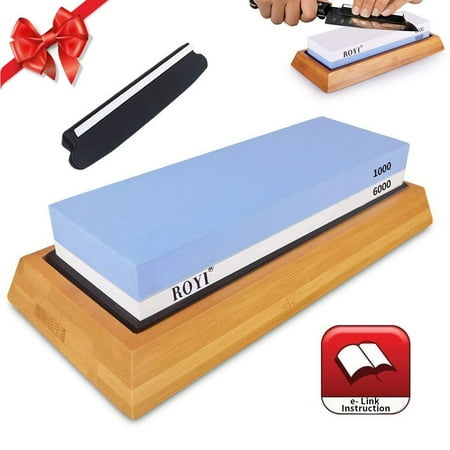 Premium Knife Sharpening Stone Kit 2 Side 1000/6000 Grit Whetstone Best Kitchen Blade Bonus Angle