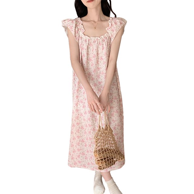 Camisón de algodón con estampado floral para mujer, sin mangas, color rosa, talla M