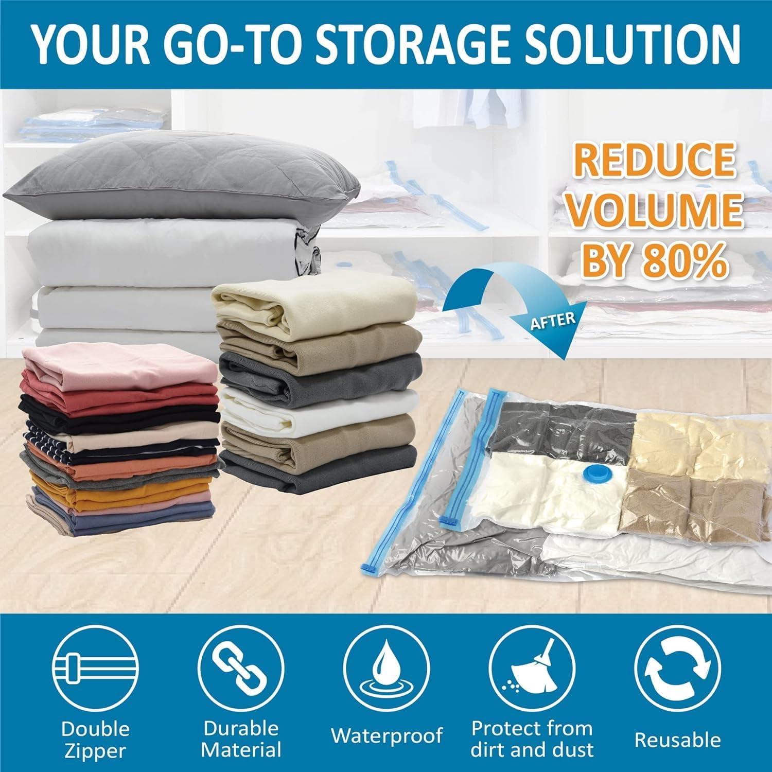 Vacuum Storage Bags - Pack of 17 (6 medium, 6 large, 4 extra large, 1 hand pump) Re-usable Travel Compression Storage Bags - Space Saver Sealer Bags with Hand Pump