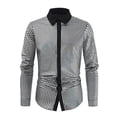 thumbnail image 2 of Rloper-Lop Sequin Metallic Shirts Men's Long Sleeve Lapel Shiny Blouse Tops Button Down Disco Sparkly Tops Vintage Club Party Tees, 2 of 9
