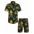 thumbnail image 4 of COOFANDY Men's Casual Floral Print Shirt Set Short Sleeve Tropical Leaves Shirt 2 Piece Short Set Matching Swim Outfits, 4 of 5