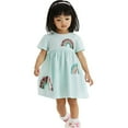 thumbnail image 6 of Toddler Girls Short Sleeve Teal Rainbow Sequin Dress Summer Comfortable Breathable Cotton, 6 of 8