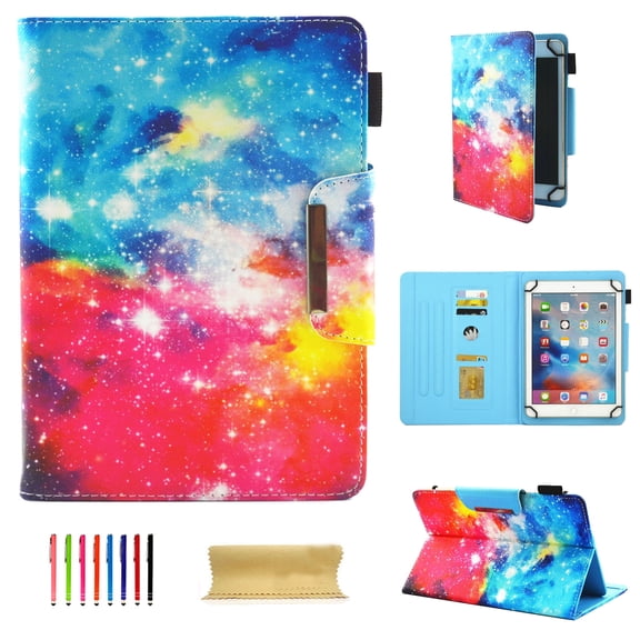 Allytech Universal Case for 6-7 Inch Tablet, PU Leather Smart Book Style Stand Protective Case with Card Slots Magnetic Closure Protector for All 6-7 Inch Tablet, Starry Sky