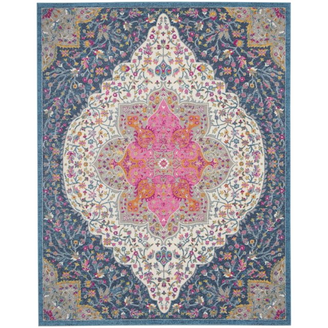 homeroots home decor 385750 8’ x 10’ Blue and Pink Medallion Area Rug