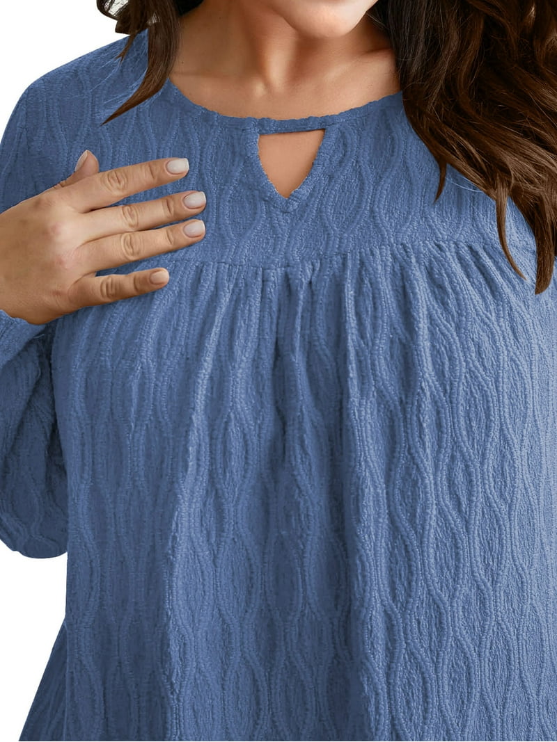 LANREMON Womens Plus Size Tops Long Sleeve Shirts V Neck Textured
