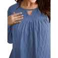 thumbnail image 4 of LANREMON Womens Plus Size Tops Long Sleeve Shirts V Neck Textured Keyhole Gathered Knit Tunic Loose Fall Blouses, 4 of 6