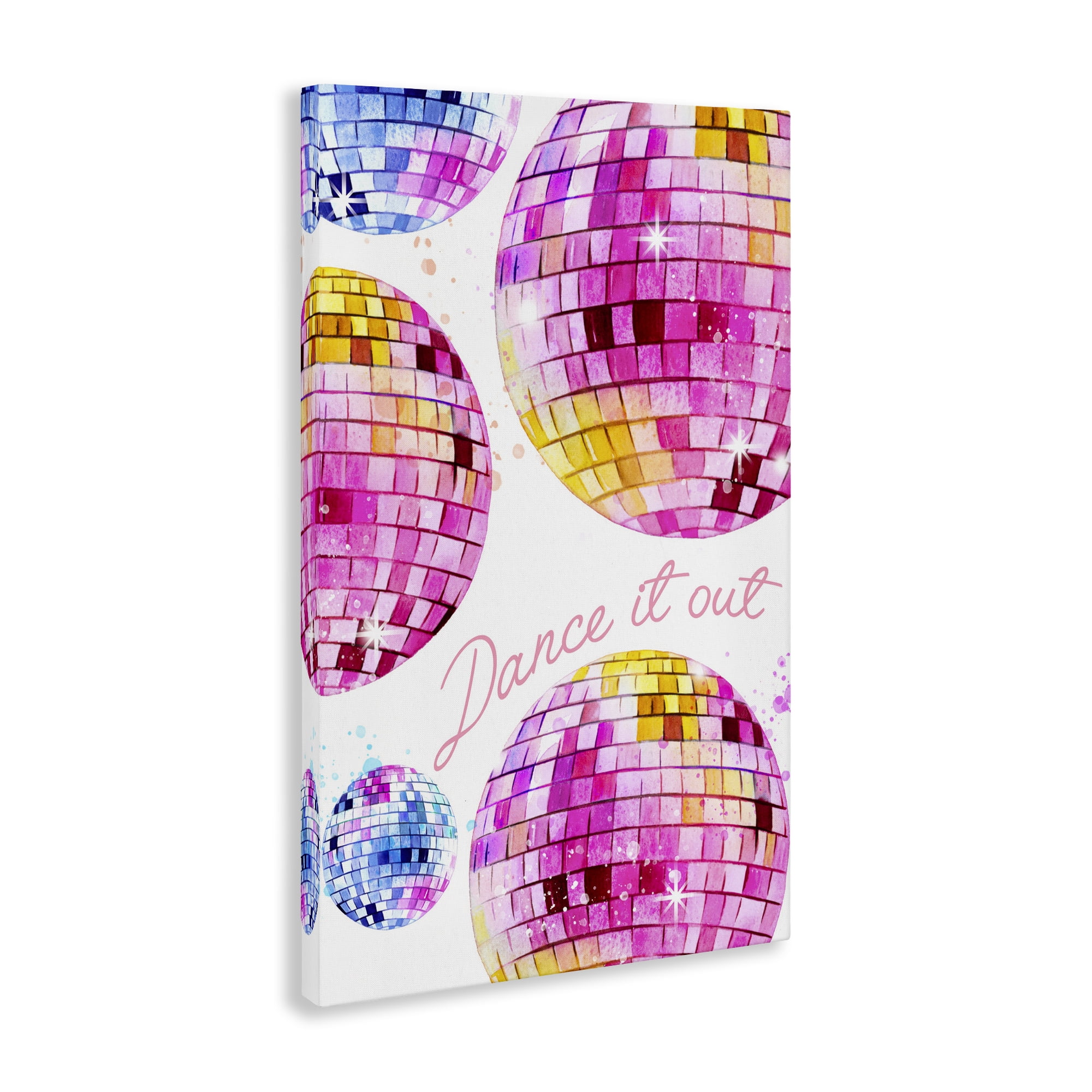 Stupell Industries Dance It Out Disco Balls Typography Painting Gallery Wrapped Canvas Art Print Wall Art, 16 x 24