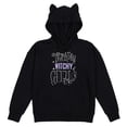 thumbnail image 4 of Coraline Twitchy Witchy Girl Text with Iridescent Black Sequins and Chenille Embroidery on Black Cat hoodie Adult-Large, 4 of 5