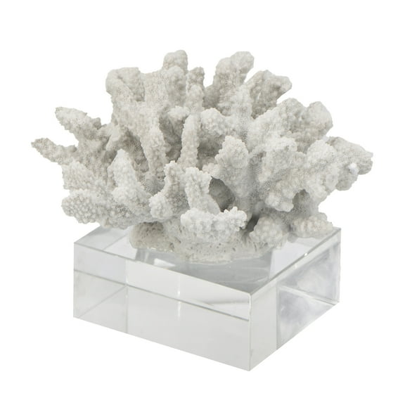 A&B Home Inna Faux Rising Coral with Glass Base - 8.3" x 7.5" x 6.5" - Clear Glass Base - White