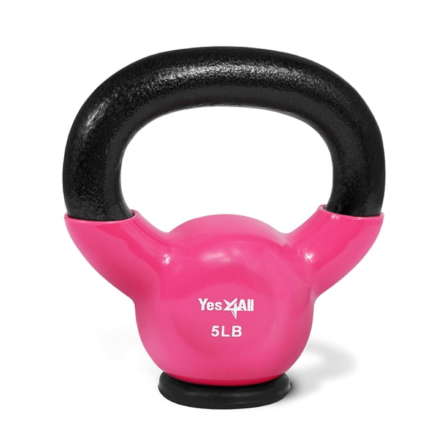 Kettlebell Yes4All de 2,5 kg con recubrimiento de vinilo y base de goma rosa