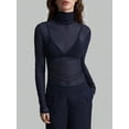 thumbnail image 4 of Top de Larga Ajustado de de Color Liso con Cuello Alto para Mujer, Camisa Transparente. Azul Oscuro M, 4 of 6