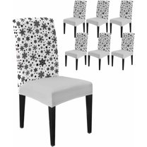 Chair Covers for Dining Room Set of 8,Snowy Snowflakes Christmas Season Stretch Seat Protector Removable Washable Chairs Slipcovers for Kitchen Banquet Wedding Hotel,Black White