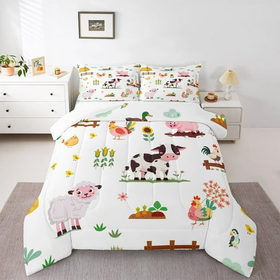 jejeloiu Cute Cattle Sheep Bedding Comforter Set,Farm Animal Twin Comforter Sets,Rustic Farmhouse Cabin Bedding Set For Boys Girls,Ultra Soft Home Decor,2pcs