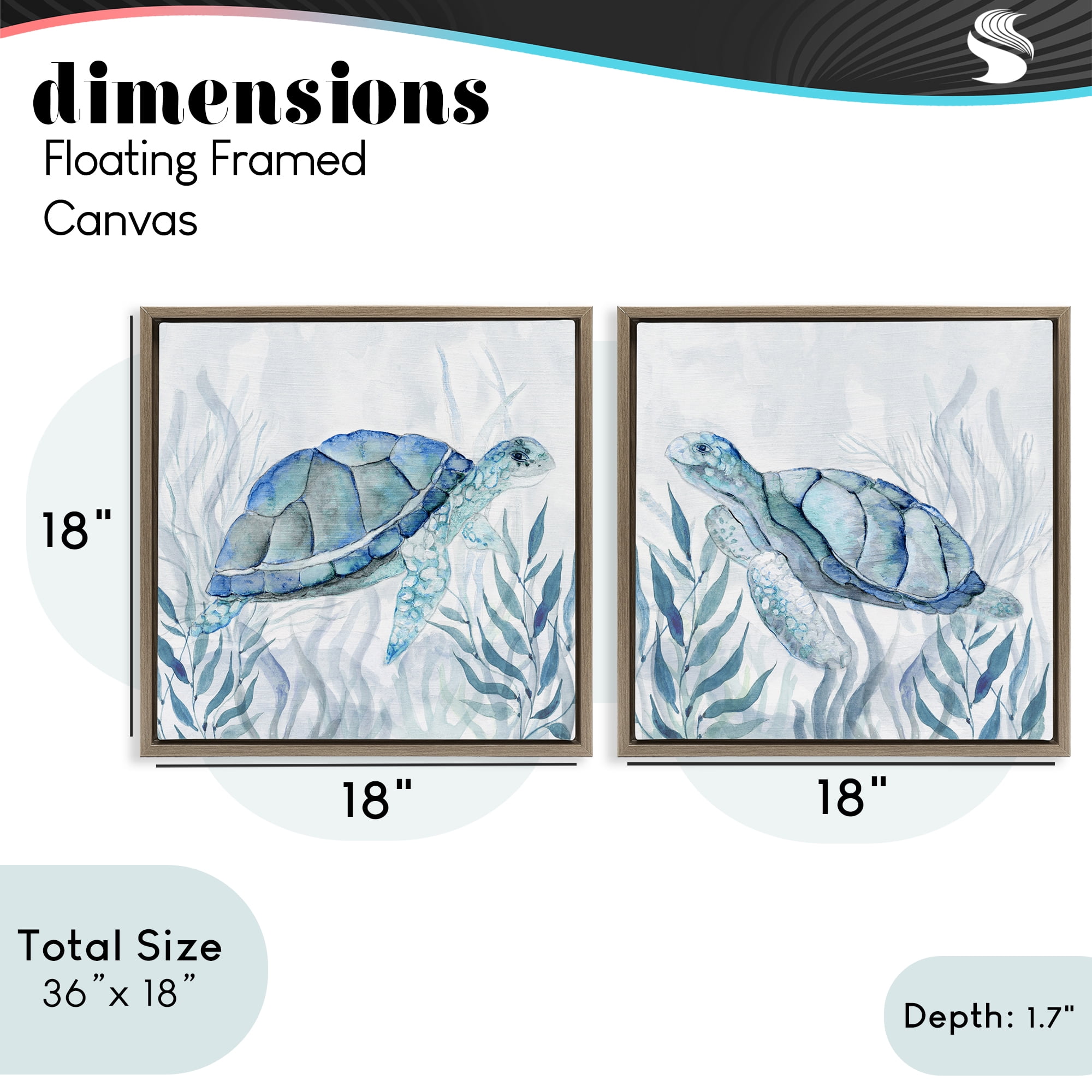 Stupell Industries Subtle Smiling Sea Turtles 2 Piece Brown Framed Floater Canvas Set, design by Janet Tava
