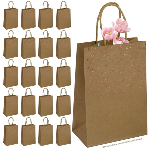 20pcs khaki love kraft paper tote bags, festival party gift packaging tote bags, can be used for shopping gifts, party work documents storage